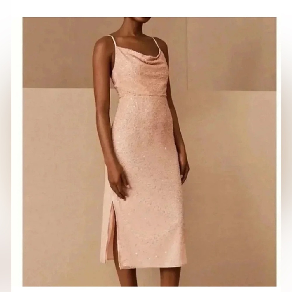 Anthropologie Forever That Girl Dunne Beaded Midi Dress in Blush Pink Size 6